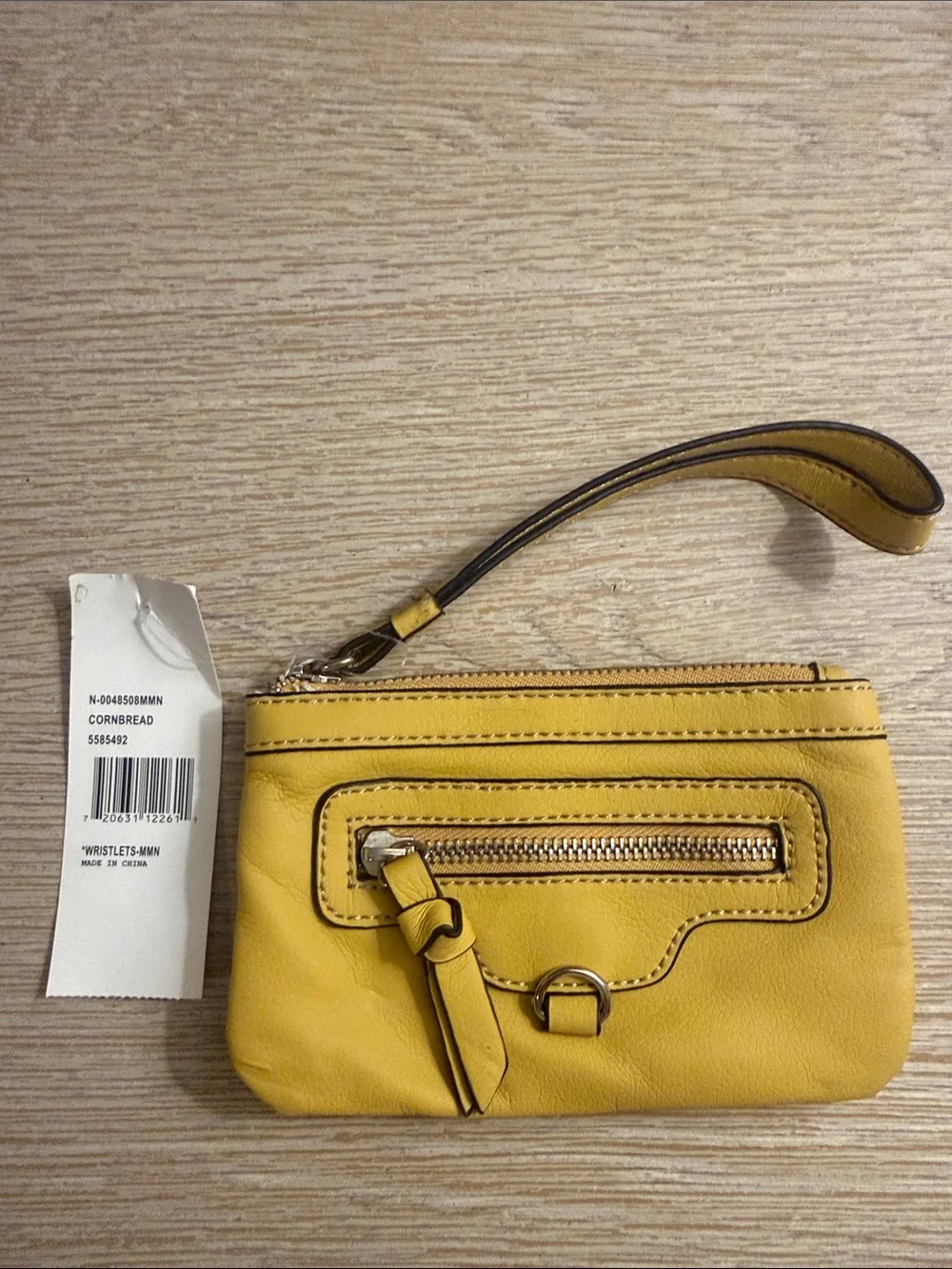 Nine West Cornbread Yellow Leather Wristlet Clutch with Strap